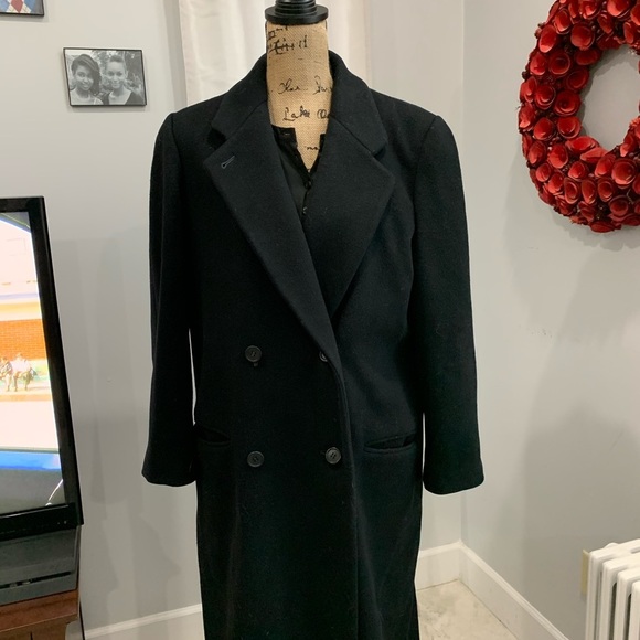 Perry Ellis double breasted black wool coat 12 - Picture 2 of 8